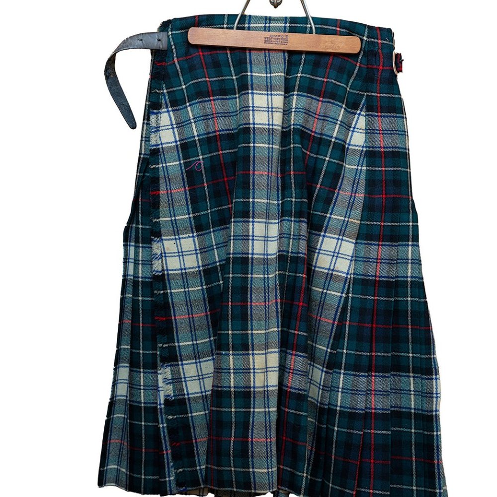 Men's Belted Green Plaid Knee-Length Kilt Size S
